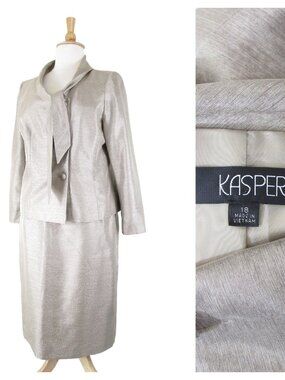 Kasper Plus Size Solid Champagne Gold Skirt Suit Size 18 Formal Business Career
